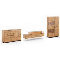 WOHNWAND Tirano 3er-Set Eiche Natur / Hirnholz - Eichefarben/Schwarz, Holz/Metall (437/147/39cm) - Feldmann-Wohnen