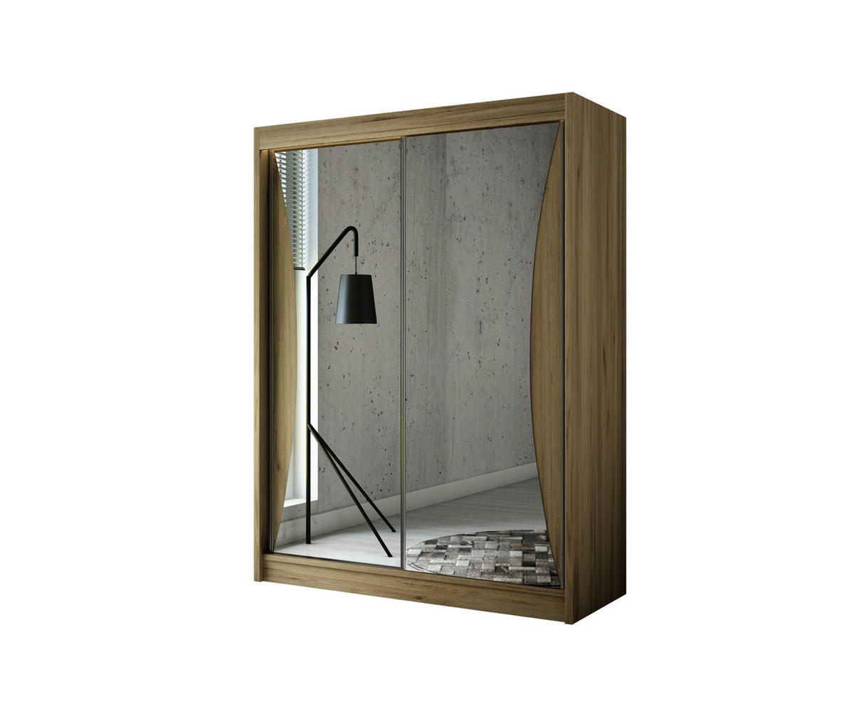 KLEIDERSCHRANK TIWAN mit Spiegel/LED - 200 cm - Braun - Braun, Holzwerkstoff (200/215/61cm) - ALTDECOR