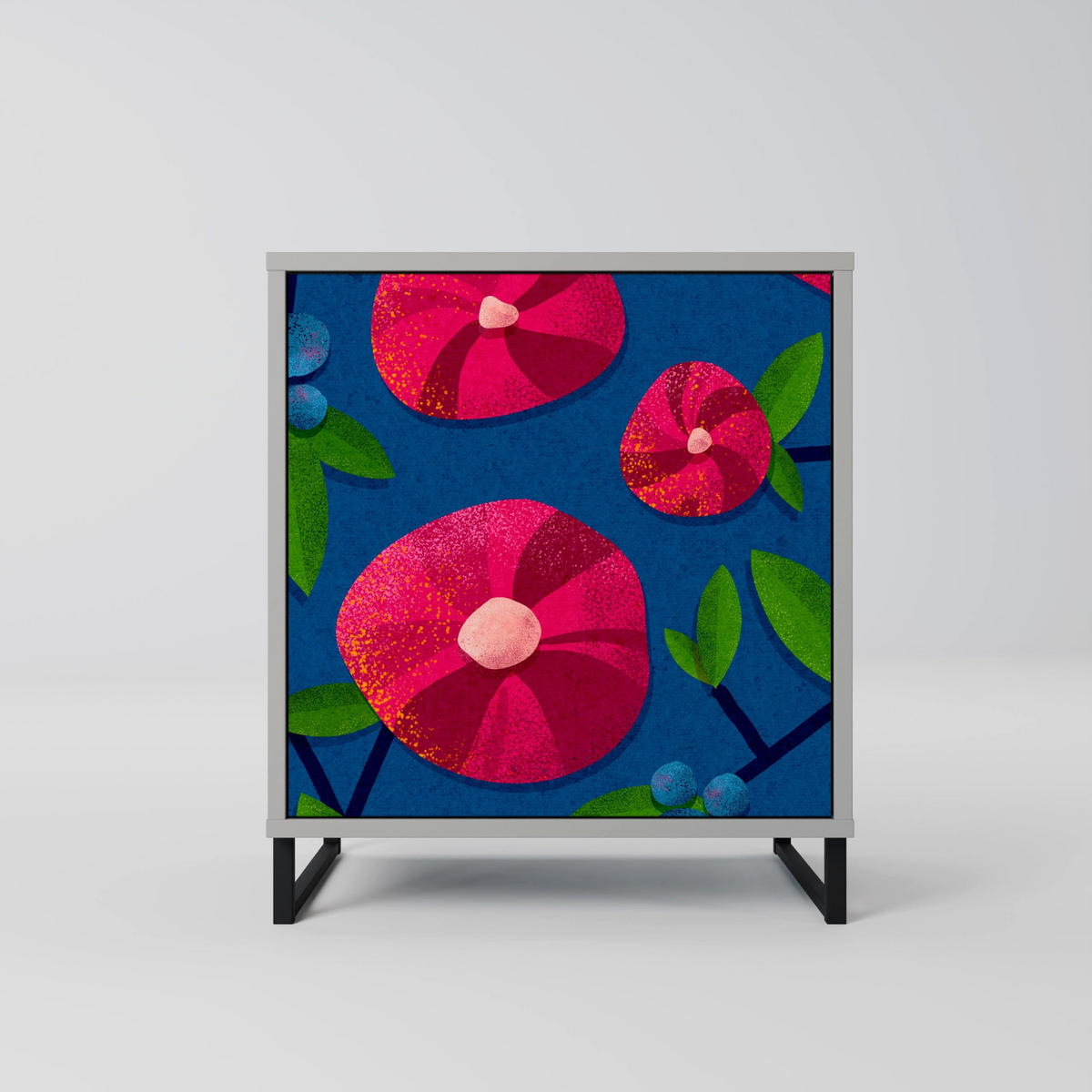 SIDEBOARD SPRING THOUGHTS, Grau, 57,5x42x70,5 cm, Schwarze Metall-Sternfüße - Multicolor/Schwarz, Holzwerkstoff/Metall (57.5/70.5/42cm) - SpaceRebels