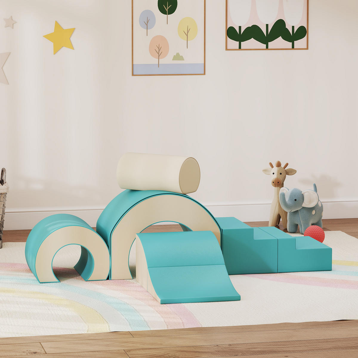 SCHAUMSTOFF Bausteine Kinder 5 tlg. Klettern Softbausteine Riesenbausteine Grün - Grün, Kunststoff (39/181cm) - AIYAPLAY