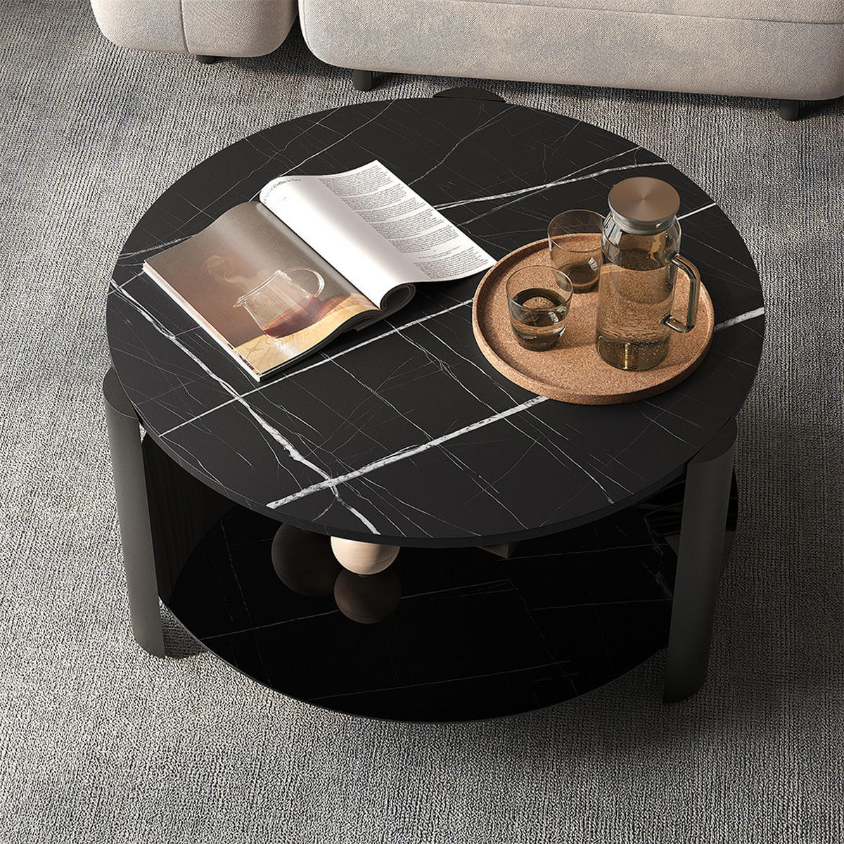 COUCHTISCH Navo, Schwarzer Marmor/Schwarz, 80 x 80 cm - Schwarz Hochglanz/Schwarz, Holzwerkstoff (80/80/43.5cm) - Vicco