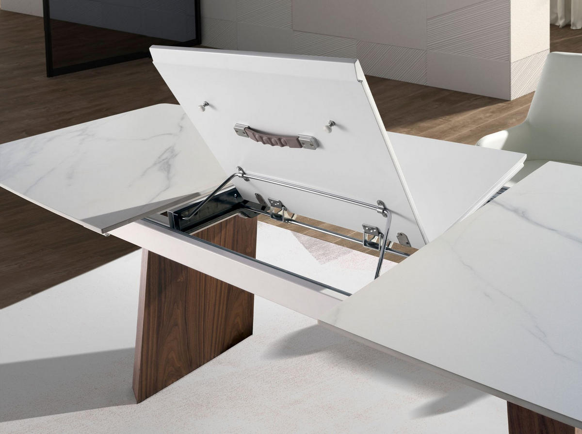 ESSTISCH Ausziehbarer Esstisch ovales Fass Porzellanmarmor aus Walnuss Ø180/90/76 cm - Walnussfarben/Weiß, Holz/Stein (90/180/76cm) - ANGEL CERDA