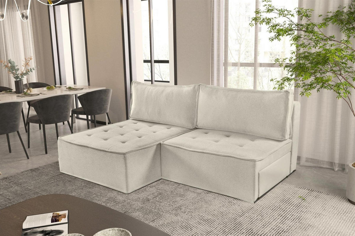 ECKSOFA Schlafsofa Amalia In Raven - Creme, Holzwerkstoff/Textil (200/140cm) - Fun Möbel