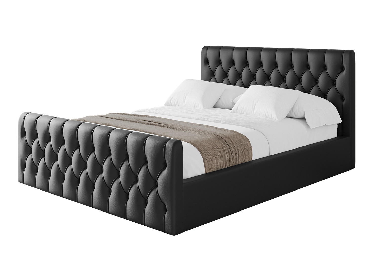 POLSTERBETT mit Bettkasten, Fußteil und Lattenrost, Boxbett ohne Matratze - RENO-Z 120x200 Schwarz Kunstleder - Schwarz Hochglanz, Holzwerkstoff/Textil (120/200cm) - ALTDECOR