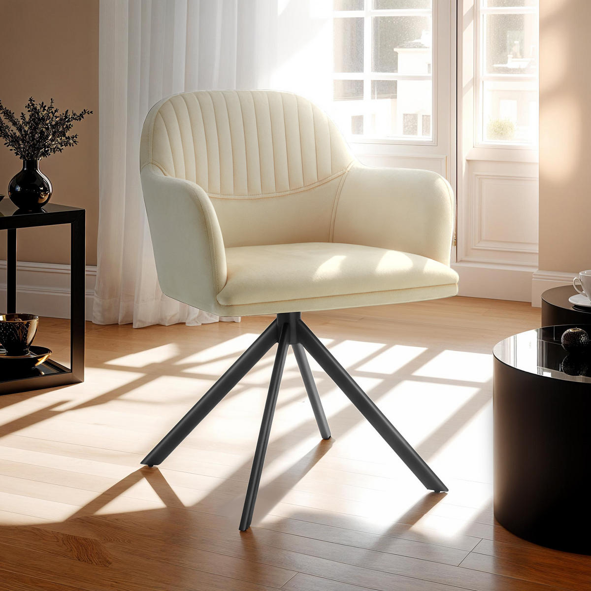 DREHSTUHL Lona 56 x 59 x 81 cm crème/schwarz - Creme/Schwarz, Textil (56/81/59cm) - tectake