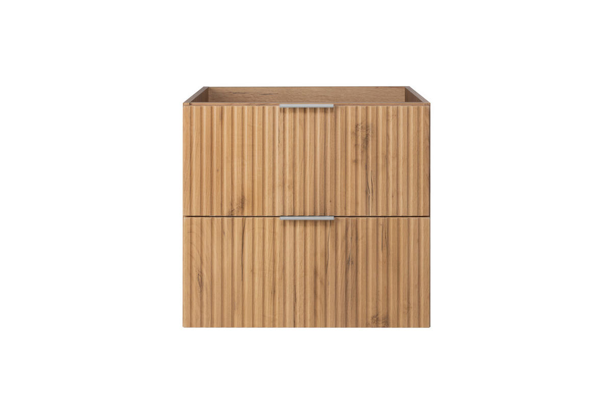 WASCHBECKUNTERSCHRANK, Eiche Craft, 60 x 57 x 46 cm, silberner Griff, ohne Arbeitsplatte - Eichefarben/Silberfarben, Holzwerkstoff (60/57/46cm) - 3XE LIVING