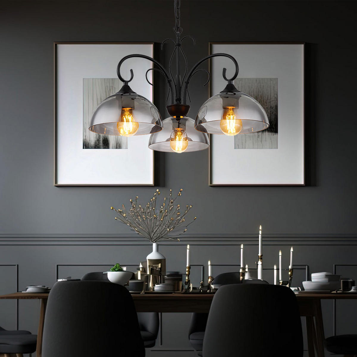 LED HÄNGELEUCHTE Metall Schwarz-matt - Schwarz, Glas (56/56/120cm) - Globo Lighting