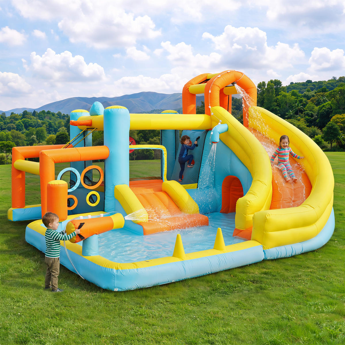 HÜPFBURG Wasserpark 405x416x218 cm - Multicolor, Textil (416/405/218cm) - LEBENLANG