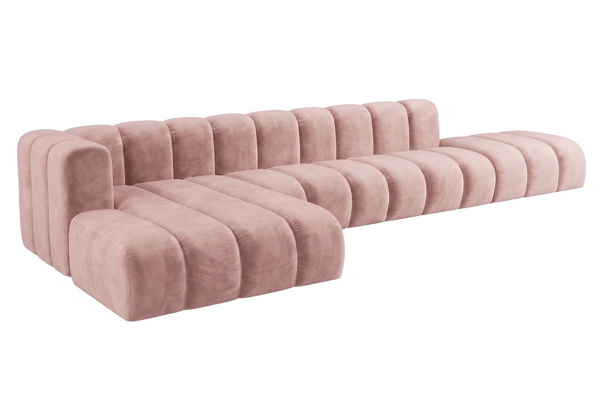 ECKSOFA Modulares In L-Form Mit Hocker, Velvet-Stoff Riviera, Hellrosa, Links, GRAND - Hellrosa, Holz (386/179cm) - Kaiser Möbel