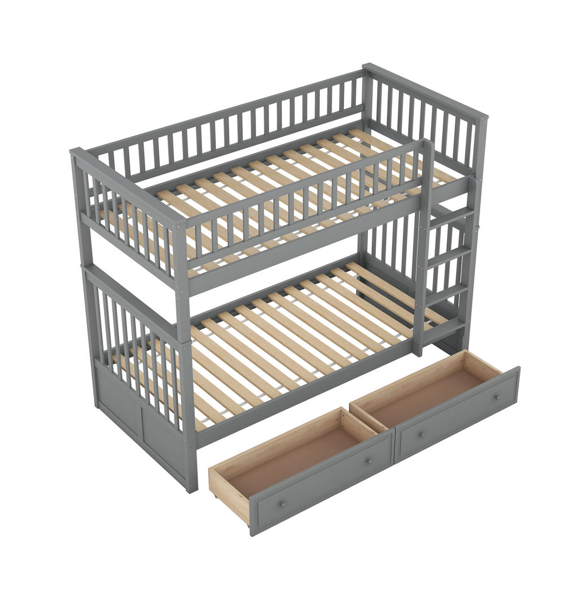 ETAGENBETT 90/200 cm mit 2 Schubladen und Umbaufunktion zu 2 Einzelbetten, Kiefer/MDF, Grau - Grau, Holzwerkstoff (90/200cm) - Redom