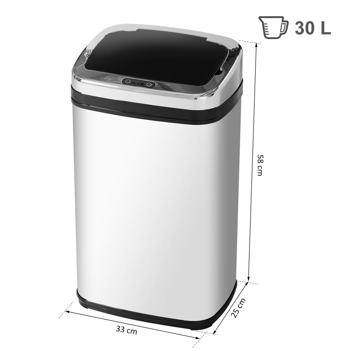 MÜLLEIMER MIT SENSOR 30L 33/25/58 cm Edelstahl Silber Automatischer Abfalleimer Küche - Silberfarben, Metall (25/58/33cm) - Rolipo