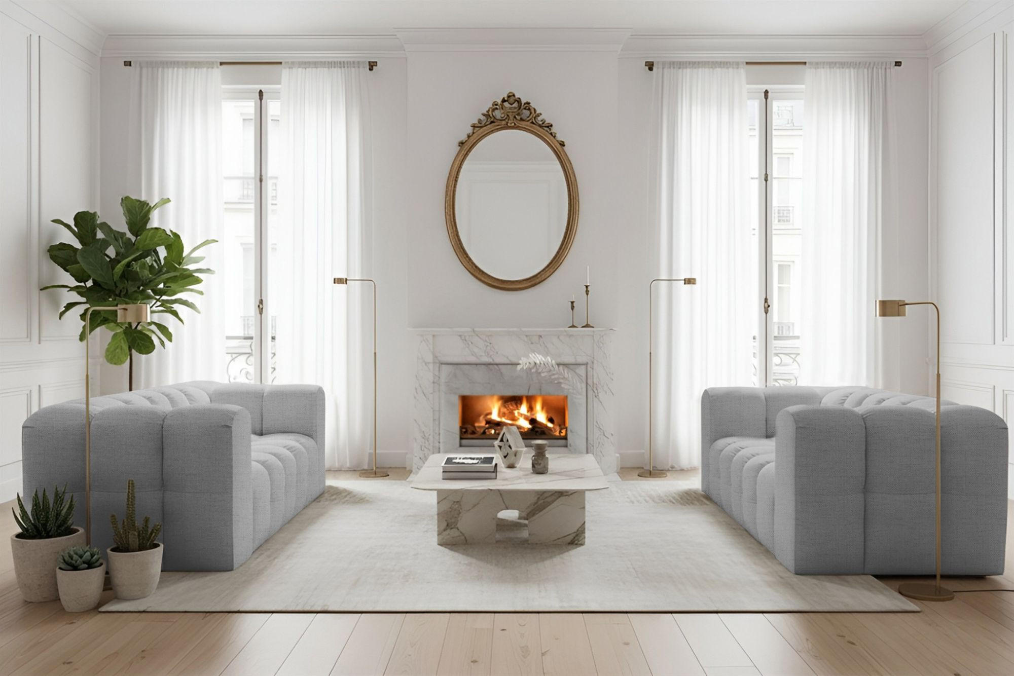 SOFASET Solvie 2-2 In Moly - Hellgrau, Holzwerkstoff/Textil (200/75/106cm) - Fun Möbel