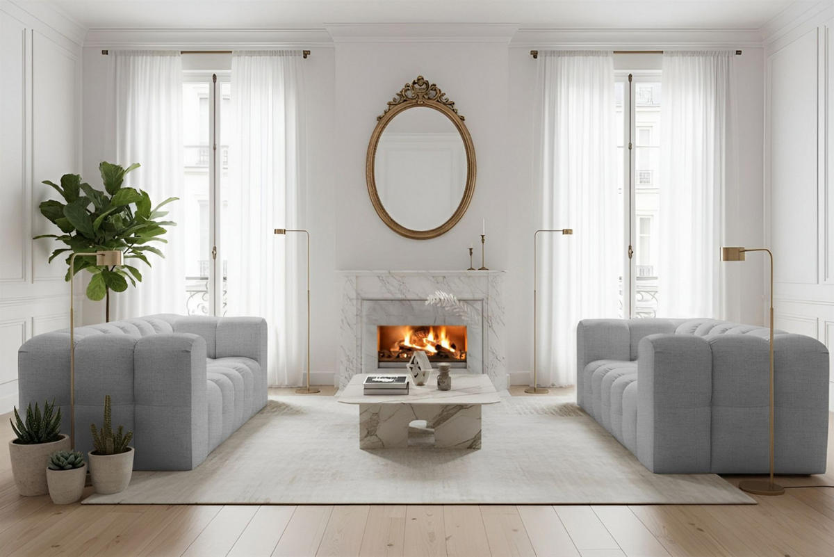 SOFASET Solvie 2-2 In Moly - Hellgrau, Holzwerkstoff/Textil (200/75/106cm) - Fun Möbel