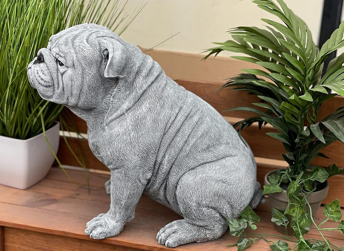 STEINFIGUR Bulldogge Elsa frostsicher Winterfest massiv Steinguss - Grau, Stein (26/37/45cm) - stoneandstyle