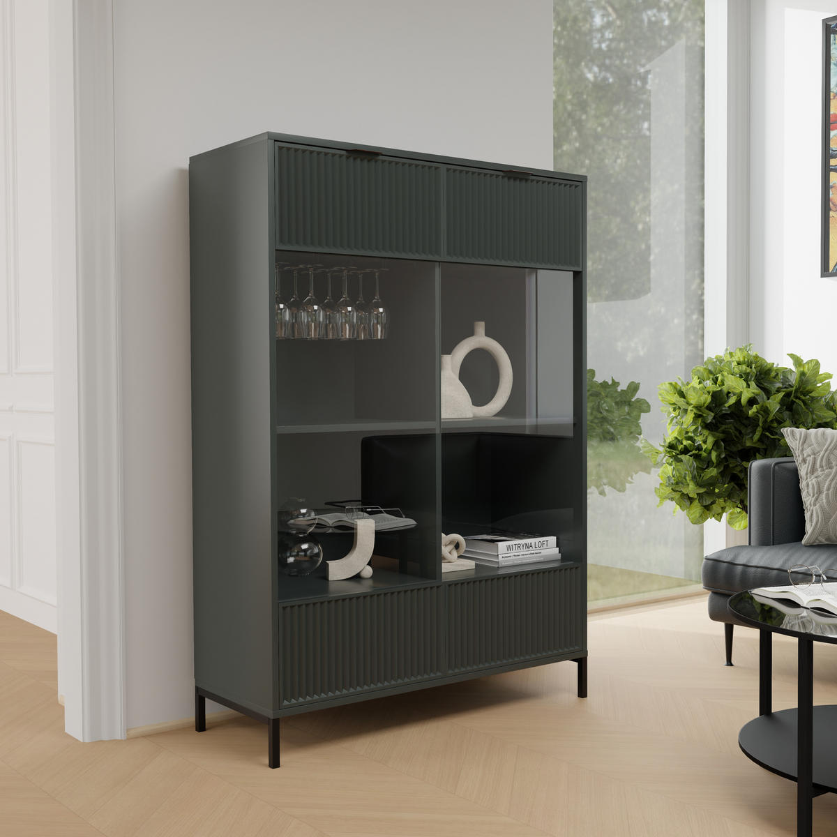 GLASVITRINE groß mit 2 Türen, Grün - Grün, Holzwerkstoff (105/150/41cm) - Idohome