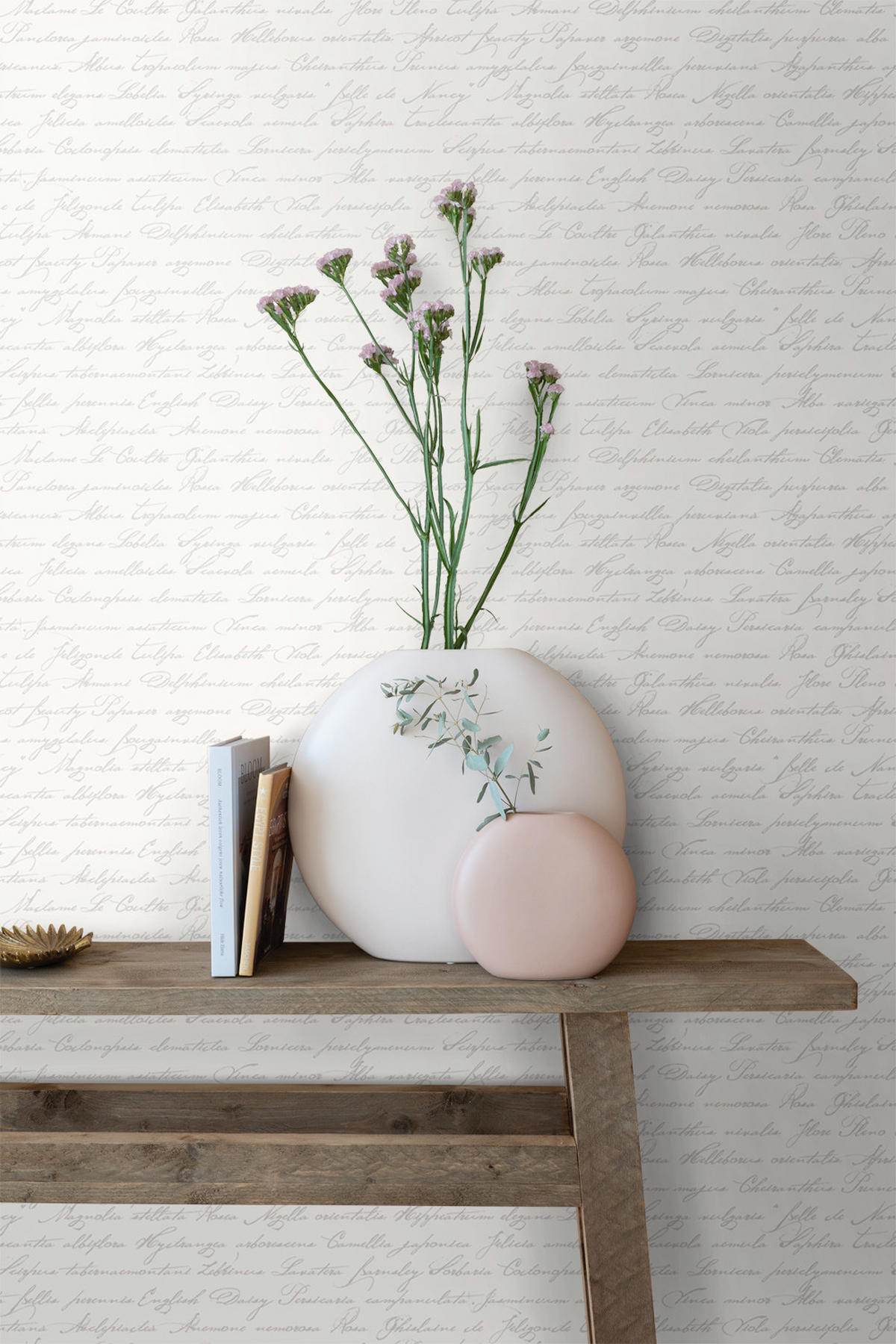 TAPETE handgeschriebene lateinische Blumennamen 53 cm x 10.05 m - Grau, Papier (53/1000cm) - ESTAhome