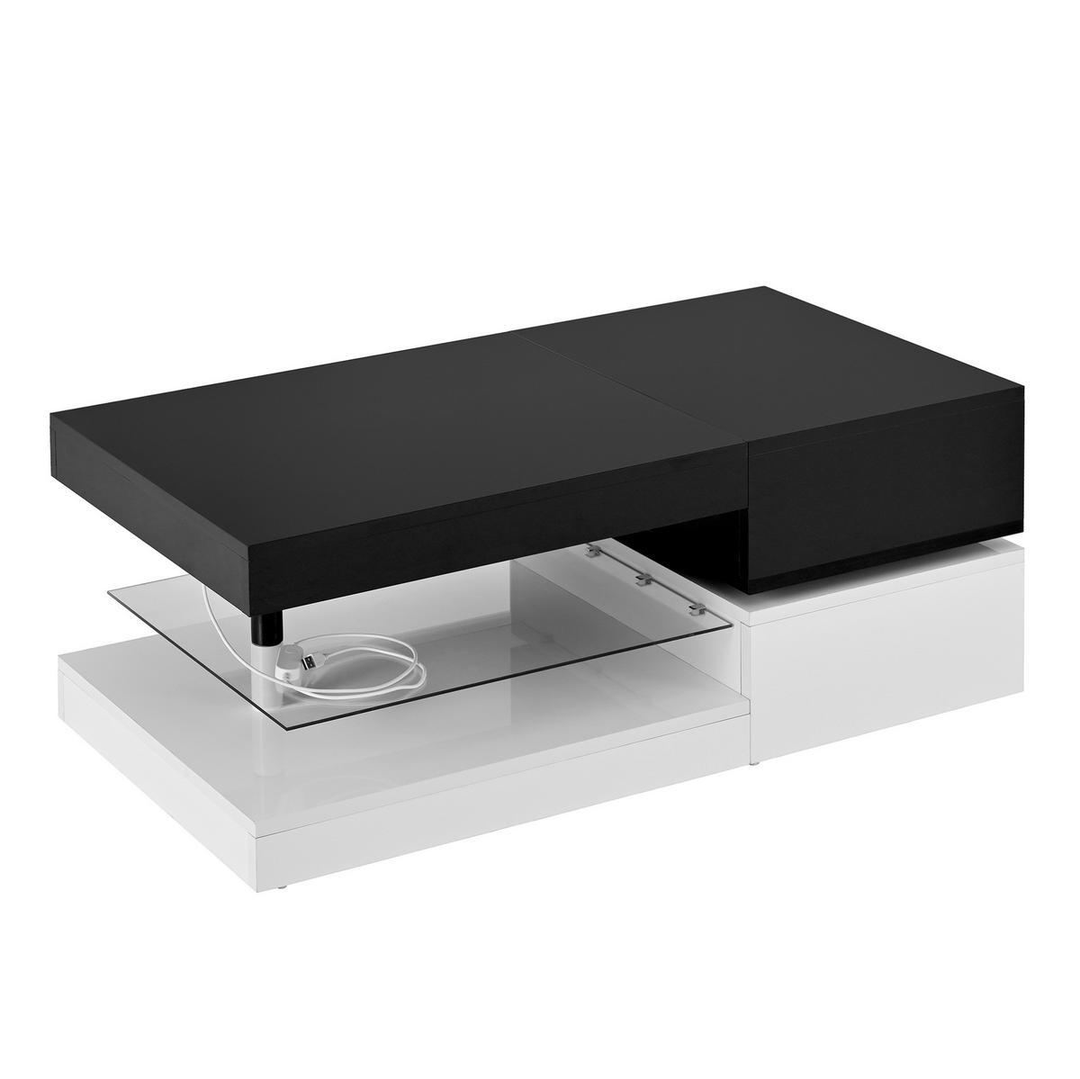COUCHTISCH aus Spanplatte 90x45x35,5 cm in Schwarz mit LED-Beleuchtung - Schwarz, Holzwerkstoff (90/45/35.5cm) - Modfu