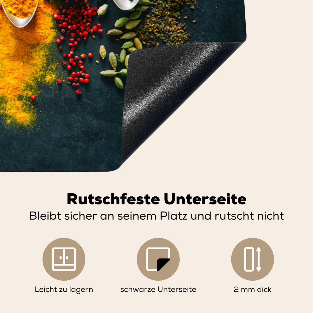 HERDABDECKPLATTE Kräuter - Gewürze - Löffel Ceranfeldabdeckung 85x52 cm - Multicolor, Kunststoff (85/52/0.2cm) - MuchoWow