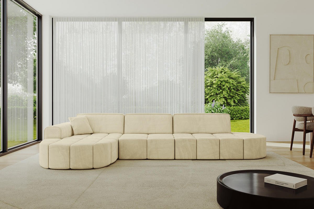 ECKSOFA Ottomane Links LIVO-L2 - 337x173x79,5 cm Beige - Beige, Holzwerkstoff/Textil (337/173cm) - ALTDECOR