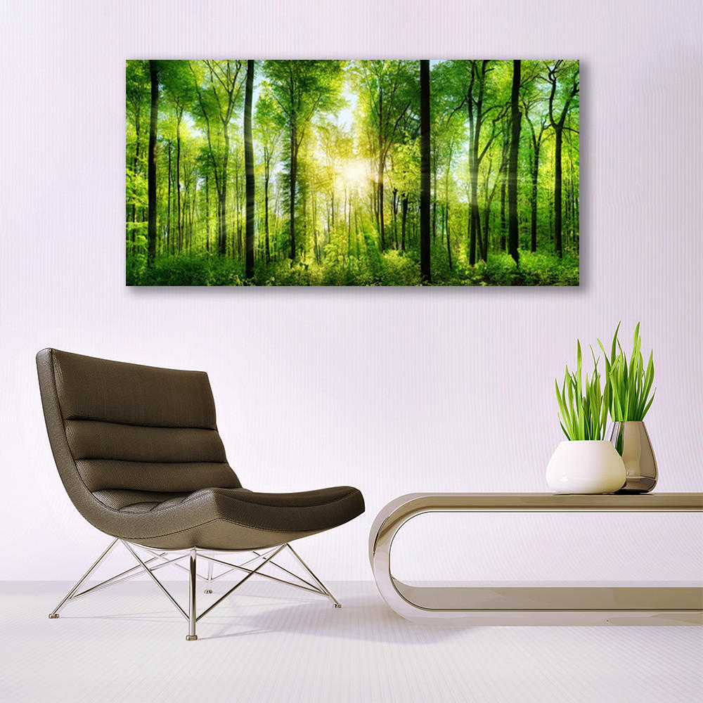 LEINWANDBILD 140x70 cm Sonnenstrahlen im Wald - Dunkelgrün/Gelb, Textil (140/4cm) - TULUP