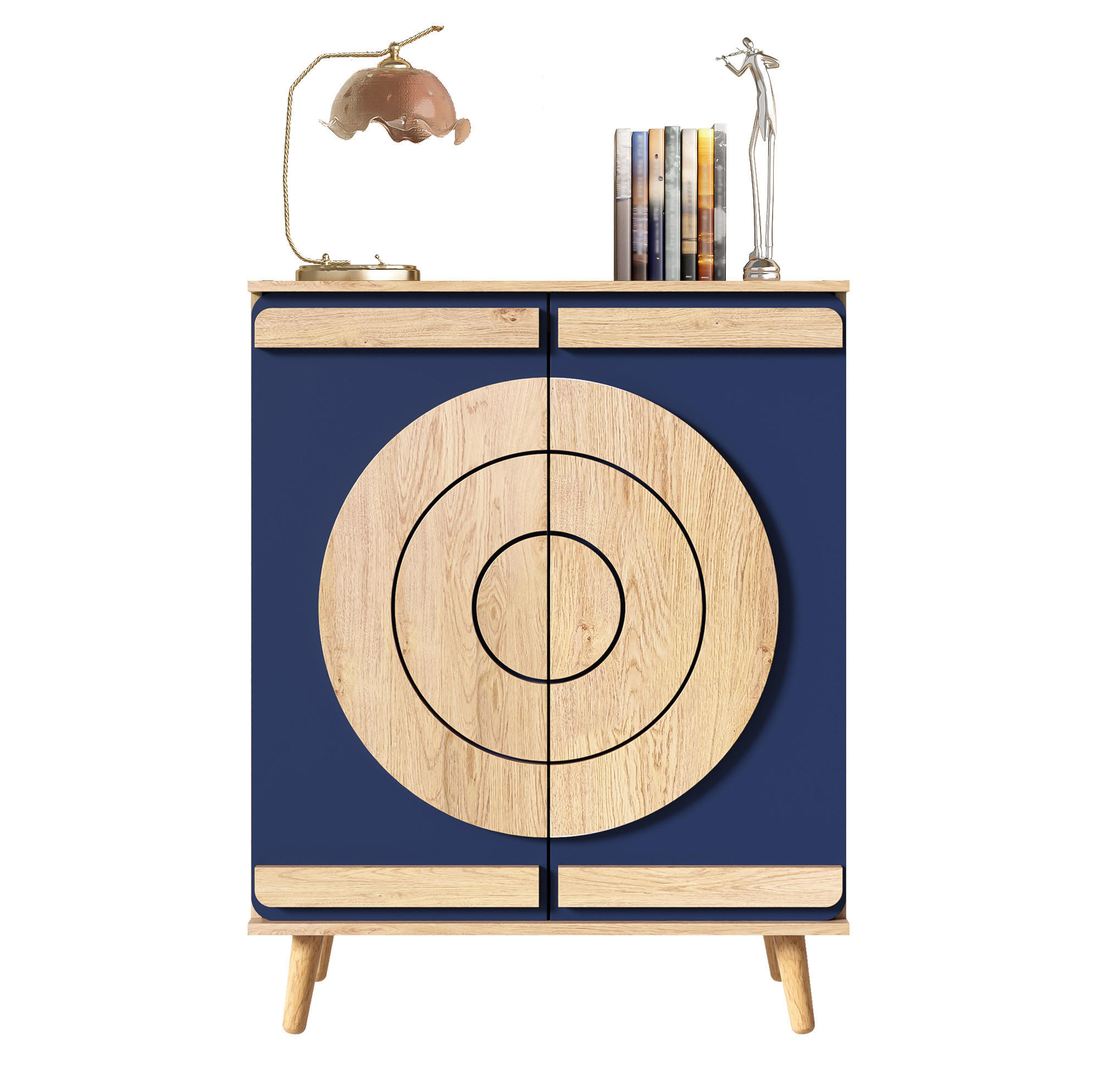 SCHUHSCHRANK 76/37/98,5 cm mit Türen in Blau/Natur und Holzbeinen - Naturfarben, Holzwerkstoff (76/98.5/37cm) - BEAOK