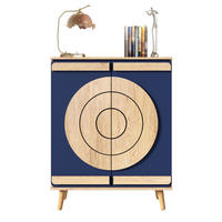 SCHUHSCHRANK 76/37/98,5 cm mit Türen in Blau/Natur und Holzbeinen - Naturfarben, Holzwerkstoff (76/98.5/37cm) - BEAOK