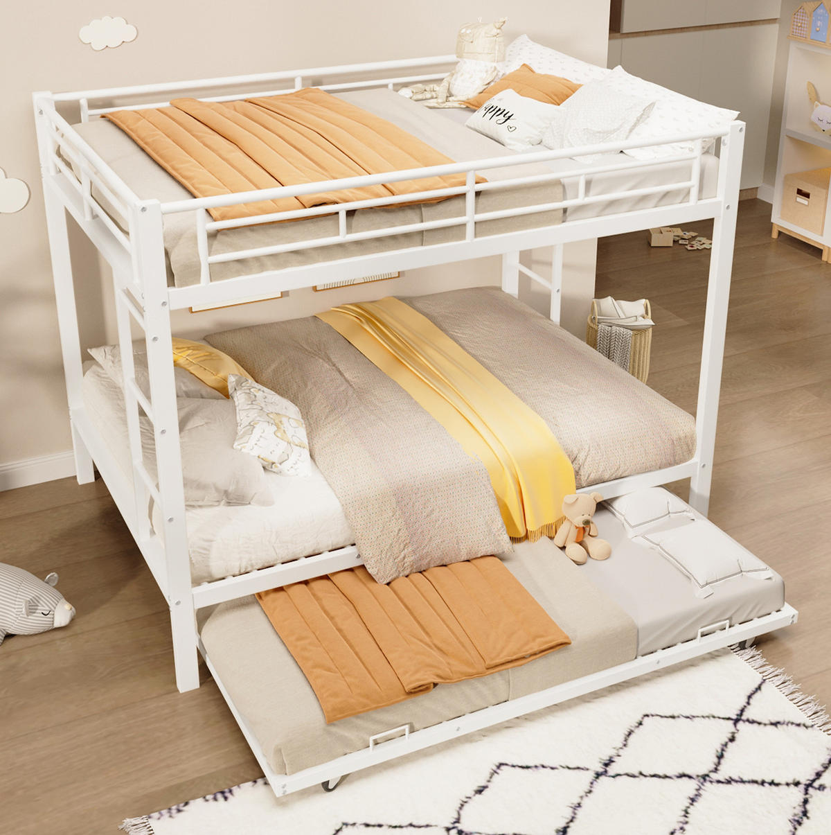 ETAGENBETT 140/200 cm Weiß mit Ausziehbett ohne Matratze - Weiß, Metall (140/200cm) - MIVRAY