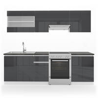 KÜCHENZEILE Raul Anthrazit/Weiß 240 cm, AP Schwarz - Anthrazit/Schwarz, Holzwerkstoff (240/81.6/60cm) - Vicco