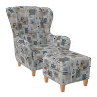 OHRENSESSEL Sofia Relaxsessel mit Hocker | Design Côte D'Azur - Blaugrau, Textil (92/68/95cm) - Supellex