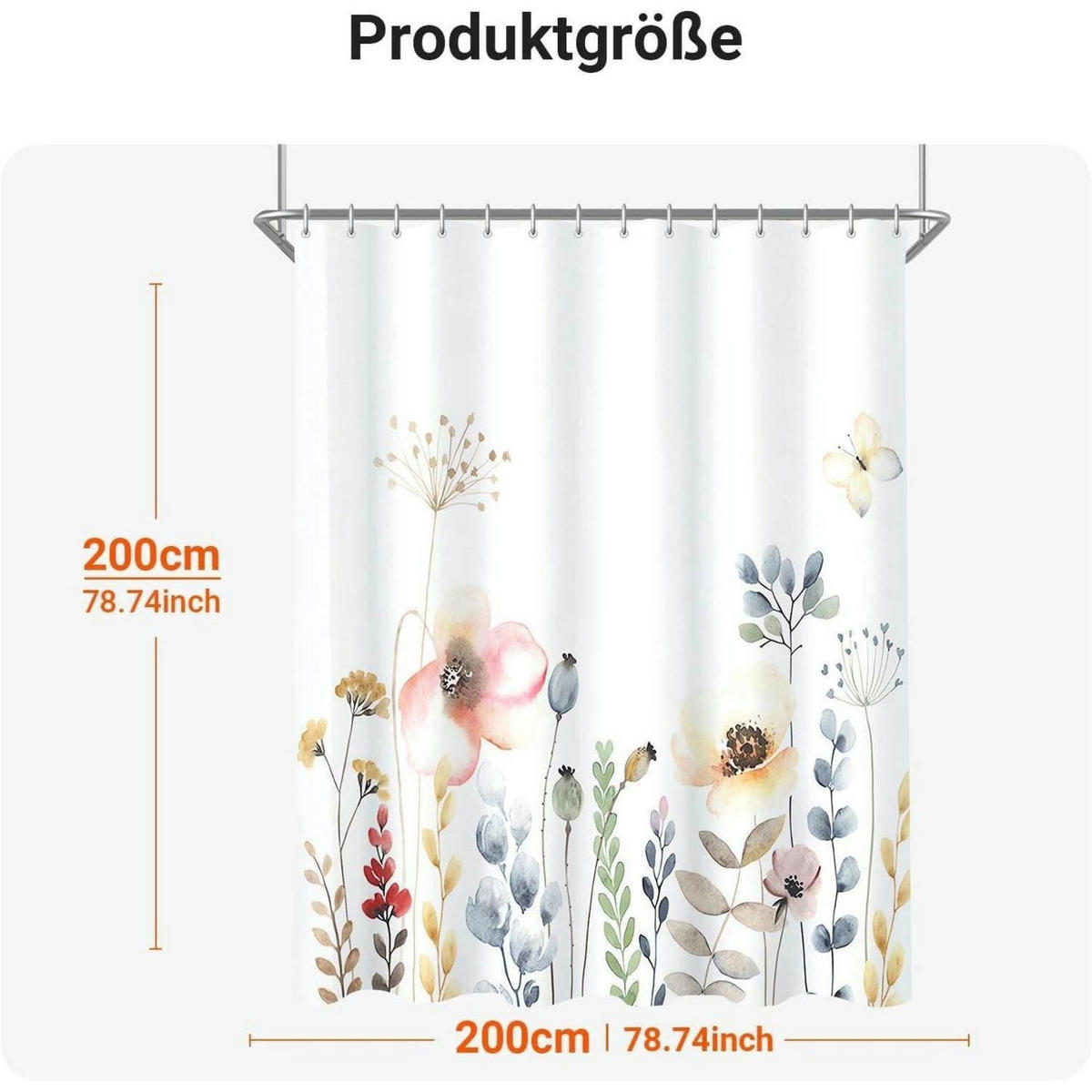 DUSCHVORHANG Blumenmuster 200 x 200 cm - Multicolor, Textil (200/200cm)