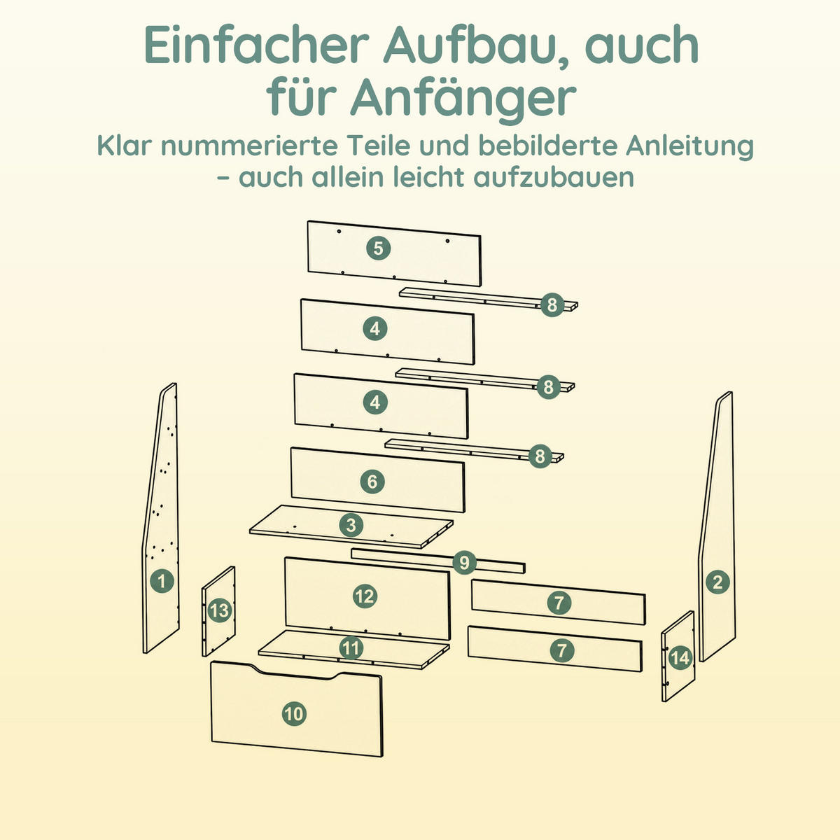 BILDERBUCHREGAL für Kinder, Grün, 4 offene Fächer und große Schublade, auf 4 Rollen, 80 cm hoch, für Kinderzimmer, Leseecke und Kindergarten - Naturfarben/Grün, Holz/Holzwerkstoff (62/80/30cm) - SoBuy