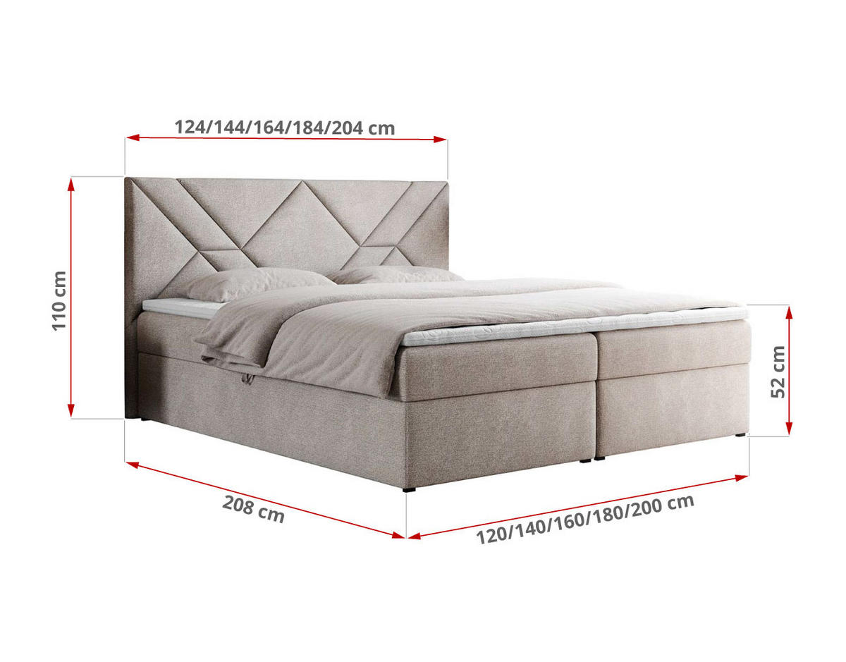 BOXBETT NEOMI 160/200 - Beige Strukture - H3 - Visco - Beige, Holz/Textil (160/200cm)
