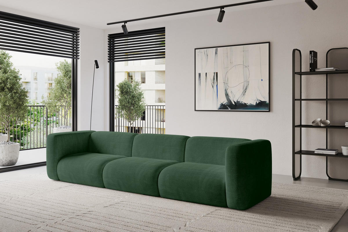 MODULÁRNÍ pohovka MIRA-S2, 3místná, 319 × 89 × 70 cm, zelená, manšestr - černá/šalvějově zelená, kompozitní dřevo/textil (319/70/89cm) - ALTDECOR