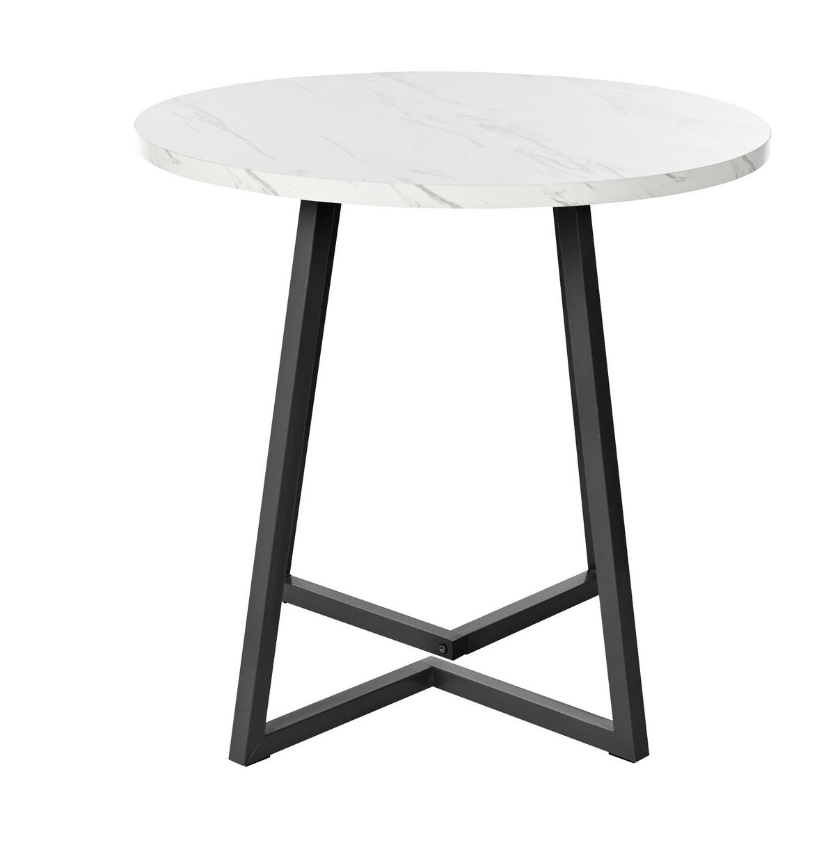 ESSTISCH 80x80x75 cm in Weiß und Schwarz aus MDF mit Marmormuster auf stabilem Metallgestell - Schwarz, Holzwerkstoff (80/80/75cm) - Modfu