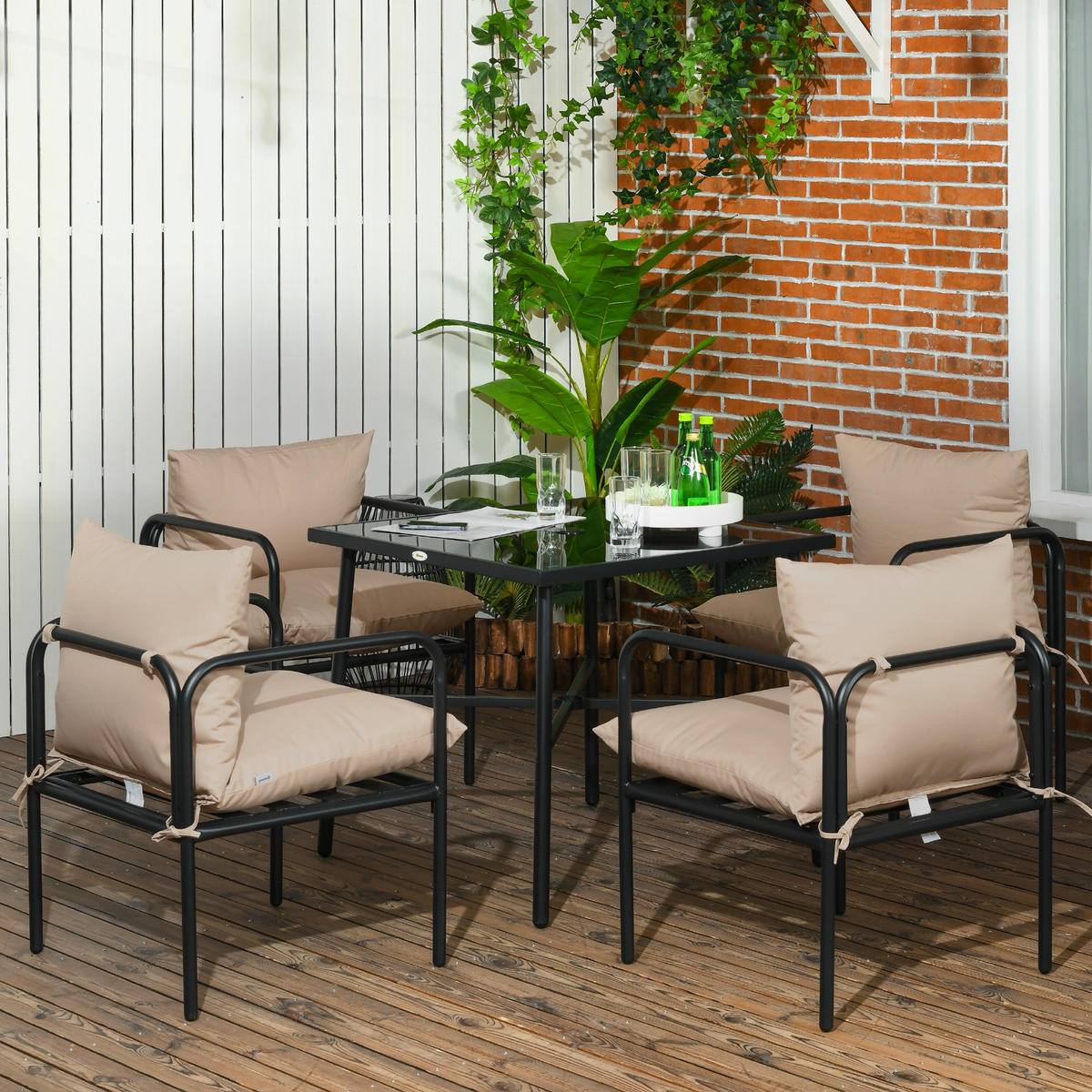 GARTENTISCHGRUPPE DE-18105 mit 12 cm dicken Polsterkissen Schwarz/Beige - Schwarz, Metall - ComfortXL