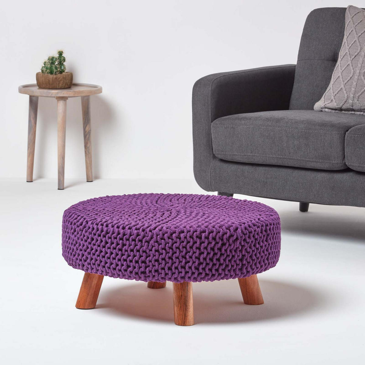 STRICK-HOCKER lila, rund 62/62/30 cm - Violett, Textil (62/30/62cm) - Homescapes