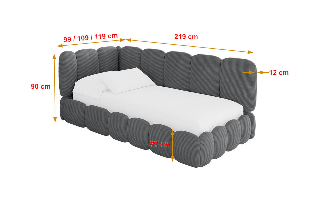 EINZELLBETT Jugendbett mit Bettkasten, Rechts - AVRY 100x200 Dunkelgrau - Schieferfarben, Holzwerkstoff/Textil (100/200cm) - ALTDECOR
