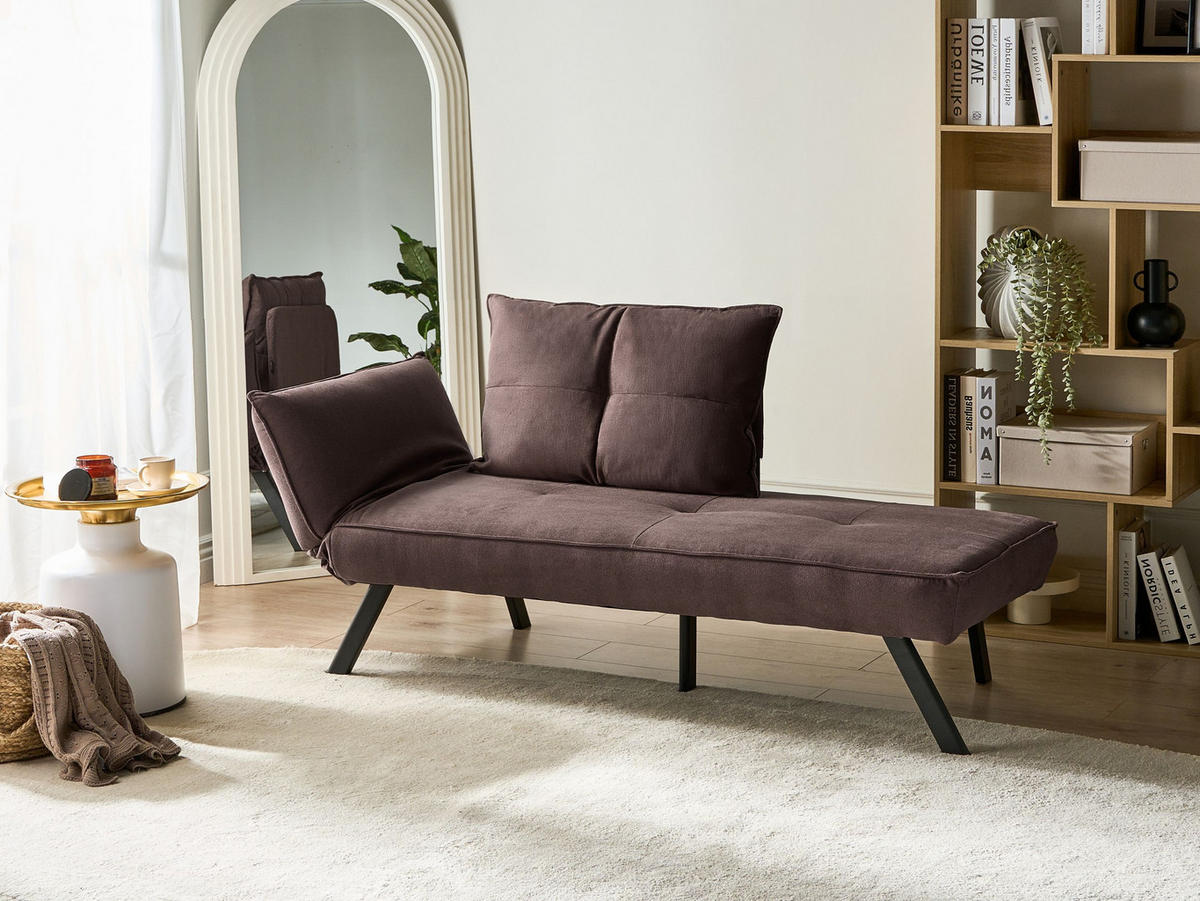 ČALOUNĚNÉ LEHÁTKO CHAISE LONGUE LEVOSTRANNÉ Látka Hnědé Rocamadour - černá/hnědá, textil (150/83/72cm) - Beliani