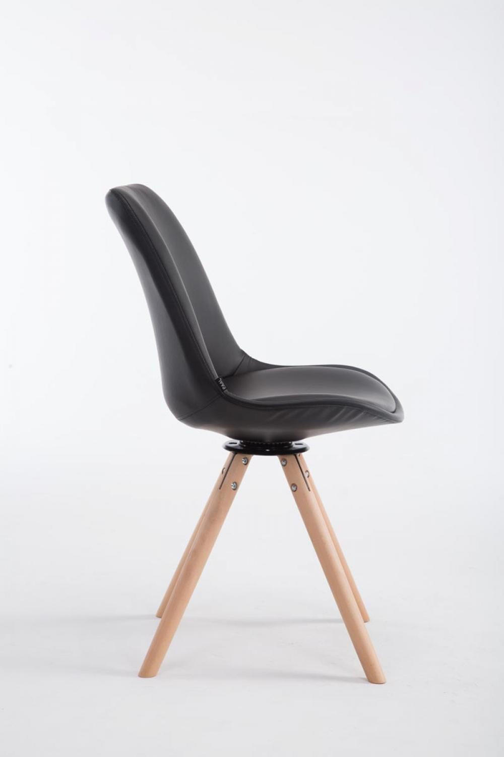 STUHL Lederlook schwarz - Eukalyptusholzfarben/Schwarz, Holz/Textil (48/84/56cm) - CLP