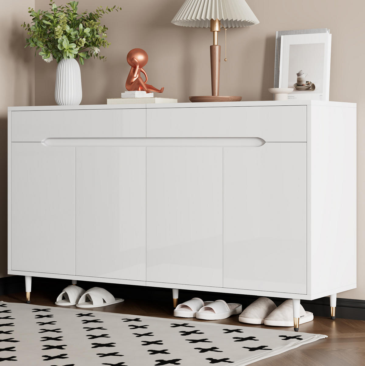 SCHUHSCHRANK 140/39/84 cm in Weiß mit 2 Türen und 2 Schubladen - Weiß, Holzwerkstoff (140/84/39cm) - Flora Grace