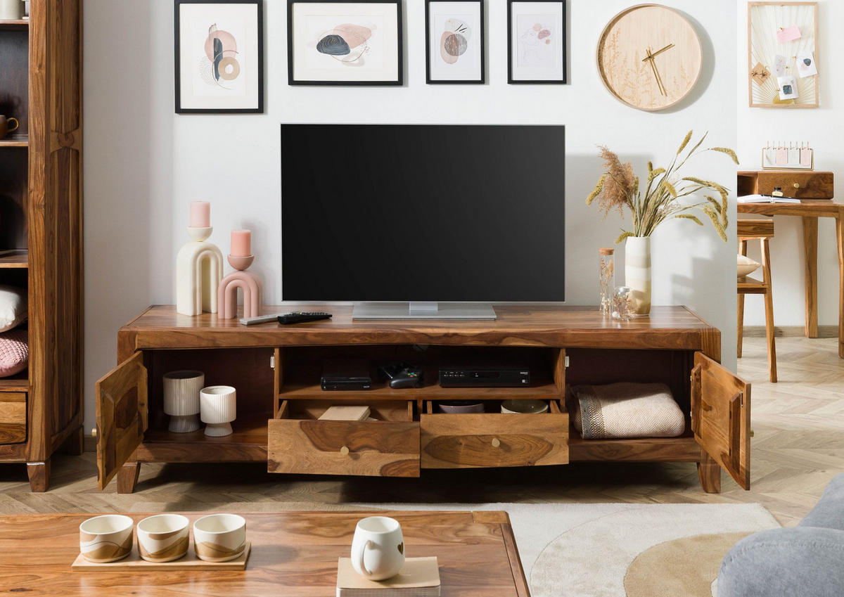 TV-BOARD Sheesham 200x45x55 braun lackiert ANCONA #111 - Braun, Holz (200/55/45cm) - Massivmoebel24