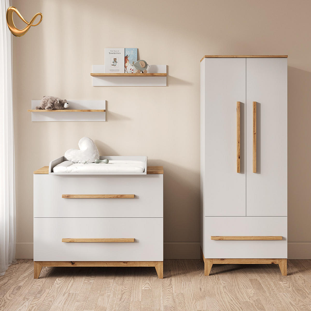 WICKELKOMMODE Mailo Weiß/Artisan mit 2 Schubladen - Weiß/Eiche Artisan, Holzwerkstoff (108/98/70cm) - Livinity®