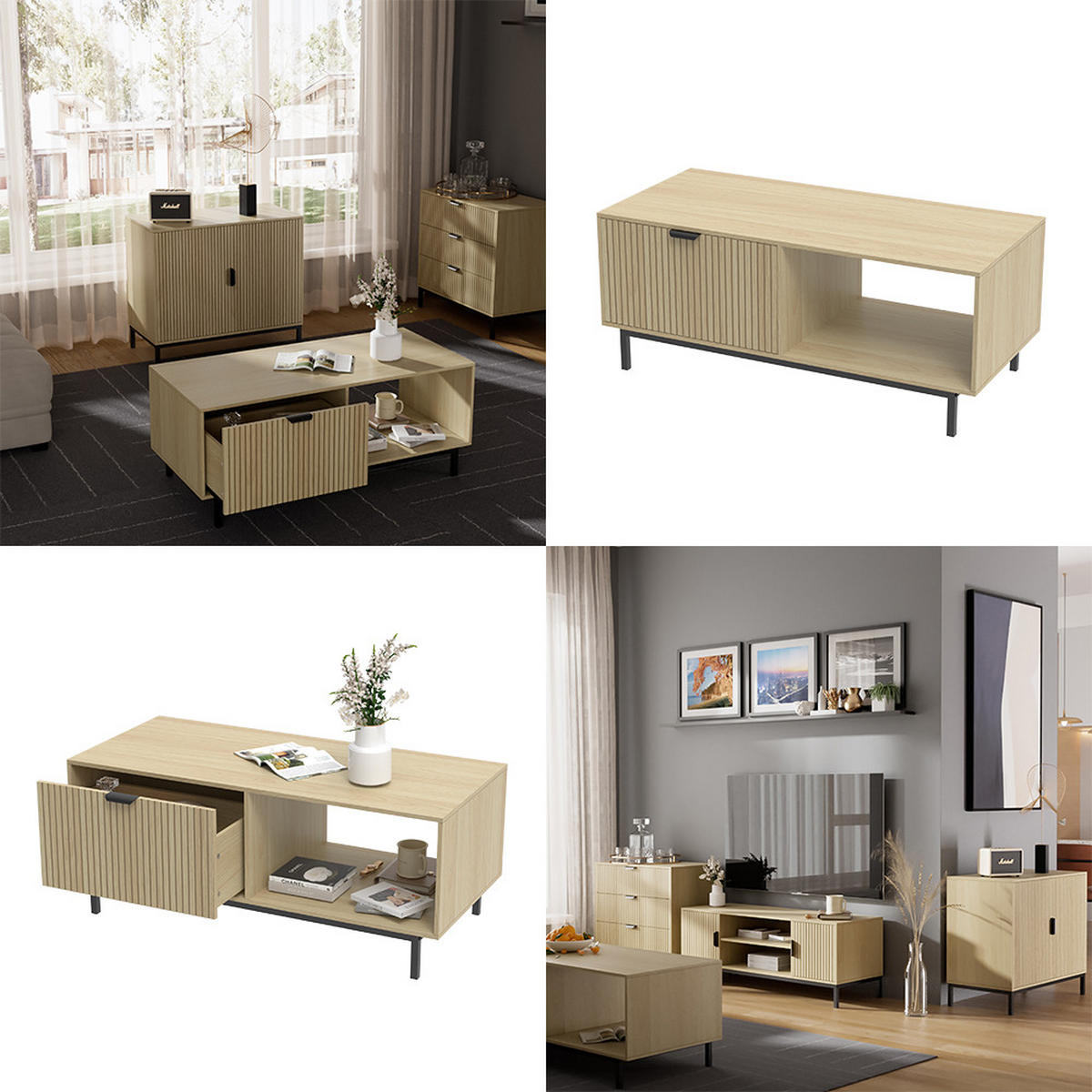 COUCHTISCH Lennox Eiche 110 x 50 cm - Eichefarben/Schwarz, Holzwerkstoff (50/110/45cm) - Vicco