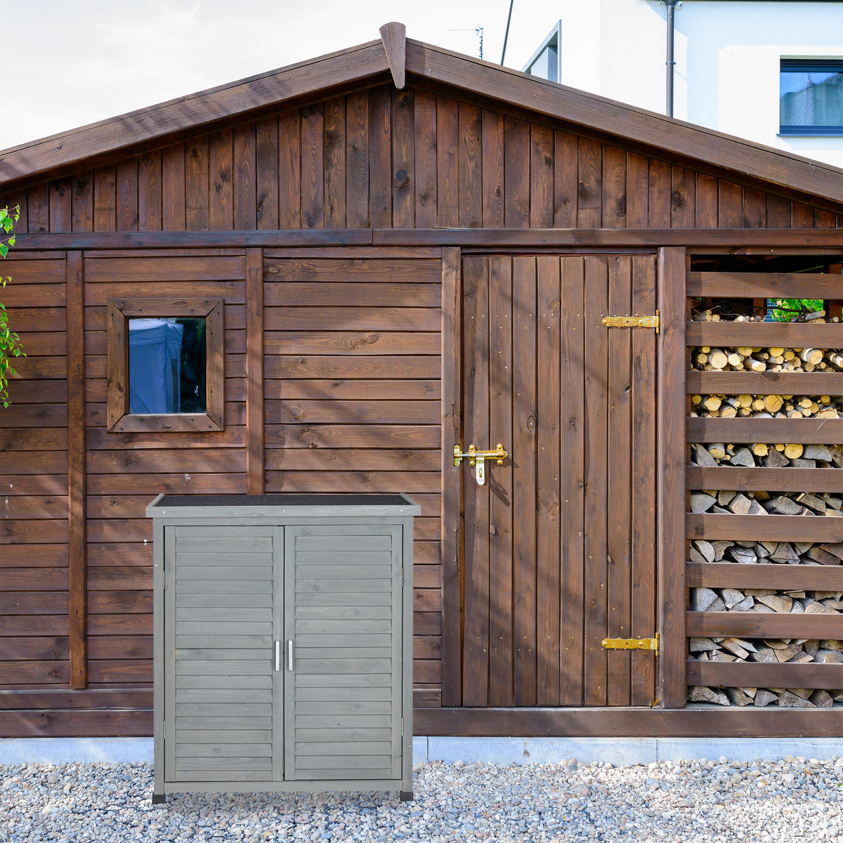 GARTENSCHRANK - Grau, Holz/Metall (86.5/97/47cm) - Relaxdays