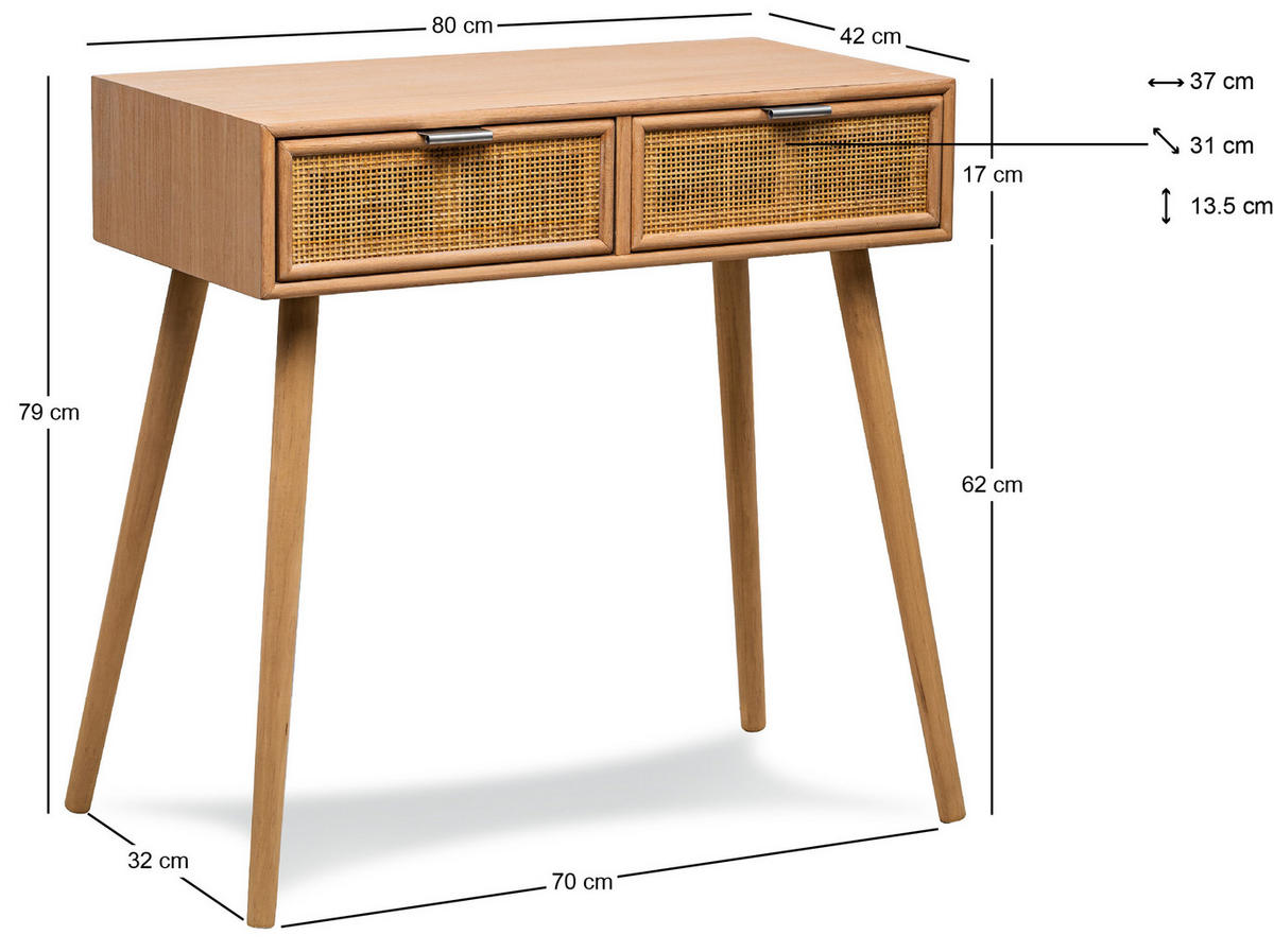 KONSOLENTISCH Rechteckig Braun 80 x 42 x 79 cm - Braun, Holz (42/80/79cm) - Nordlys