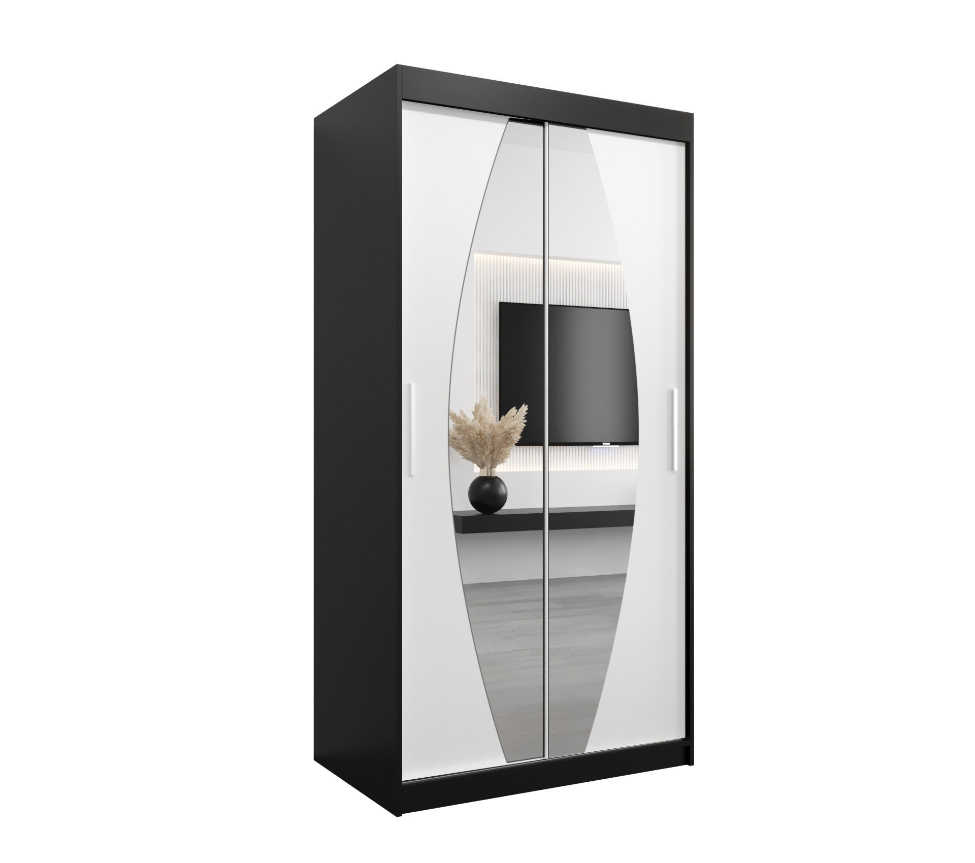Abiks Möbel Schwebetürenschrank Schwarz, Weiß 100x200x62 cm