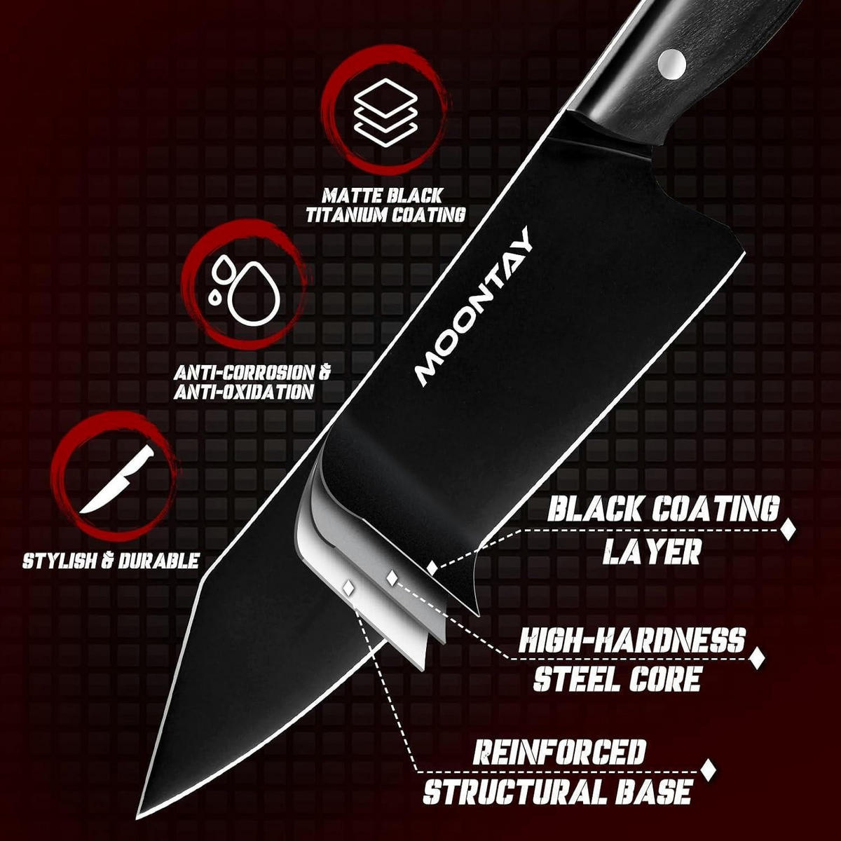 KOCHMESSER 17 cm mit schwarzer Titan-Beschichtung - Schwarz, Metall (28.7cm)