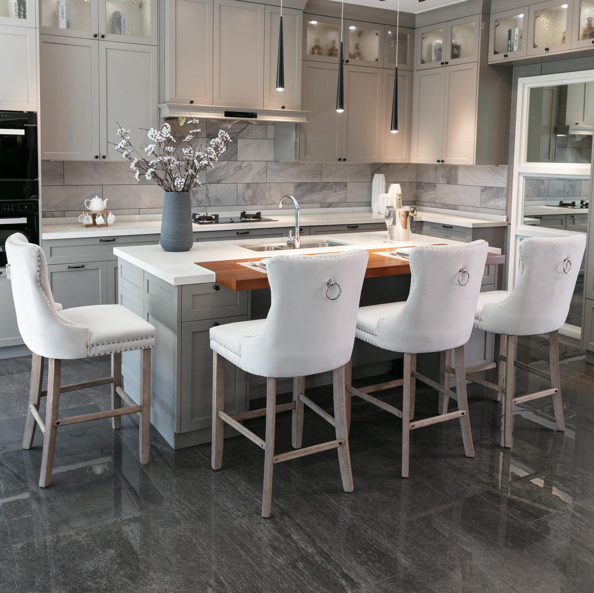 BARSTUHL 2er-Set mit hoher Rückenlehne Samt Beige - Beige, Metall (50/66/60cm) - Meubliv