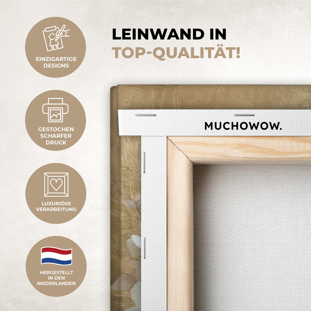 LEINWANDBILD Gesicht - Blumen - Gold - Abstrakt Deko Wohnzimmer 20x30 cm - Goldfarben, Textil (20/30cm) - MuchoWow