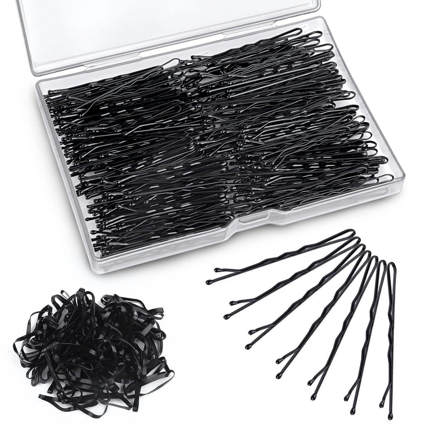 HAARNADELN und Haargummis Set 300 Stück Schwarz - Schwarz, Metall (8.5/1.2/12.5cm)